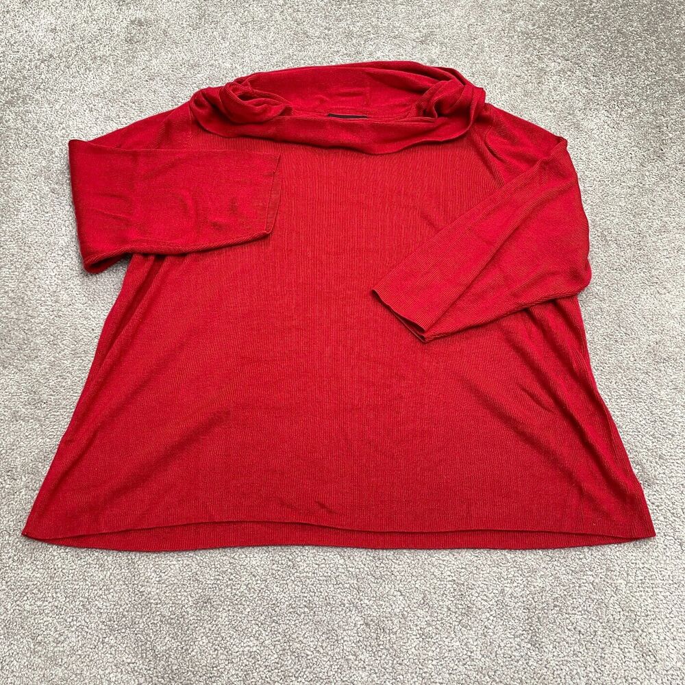Requirements Acrylic Cowl Neck Pullover Sweater Womens Plus 2X Red Ribbed Knit